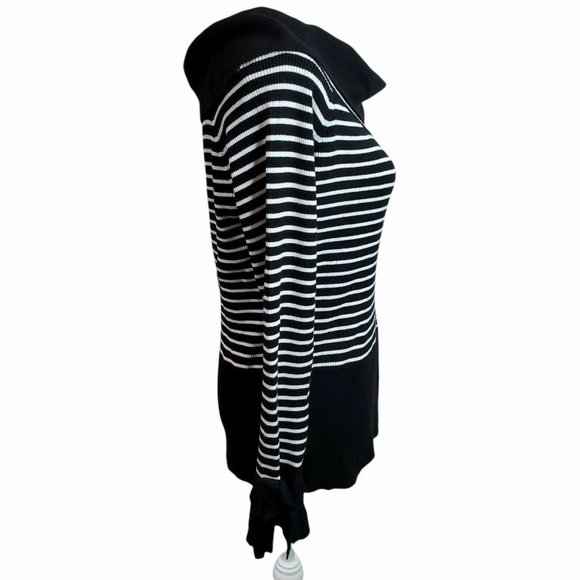 New York and Co Womens Sweater Sz XL Black White Off-Shoulder Neck 7th Avenue LS - Picture 4 of 12